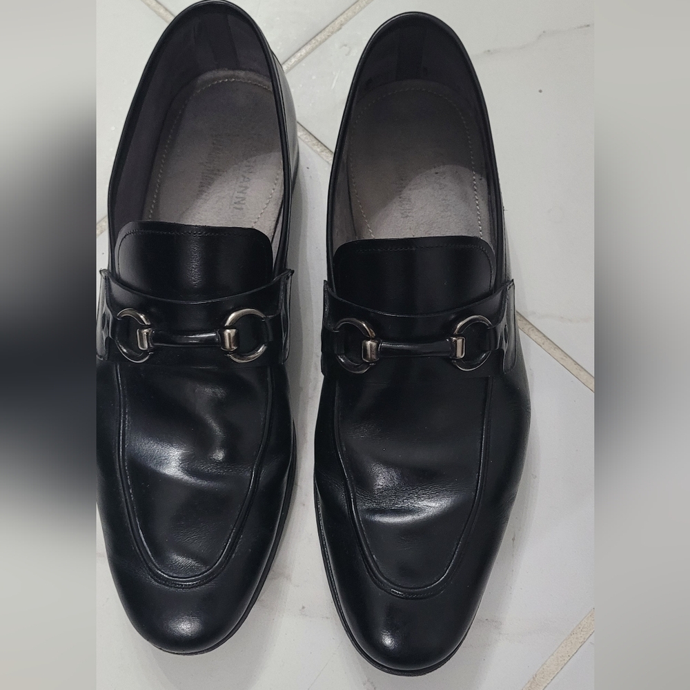 Men's Black Magnanni Leather Horsebit Loafers
